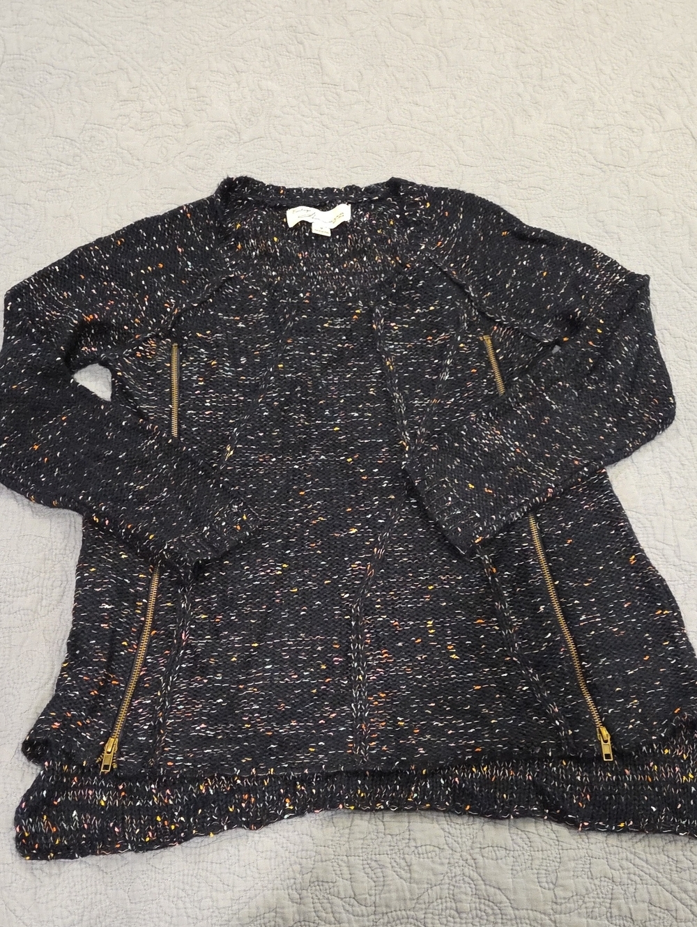 Vintage Havana Navy Speckled Crewneck Sweater with Gold Zippers Size M!
